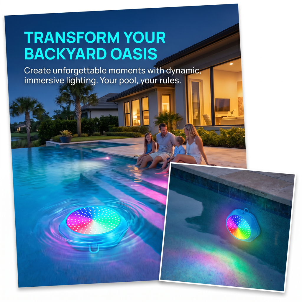 Smart LED Pool Lights | IP68 Waterproof | Dual Control via Bluetooth A ...