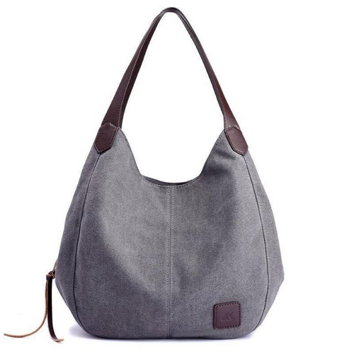 CANVAS SHOULDER BAG WITH TRIPLE COMPARTMENTS